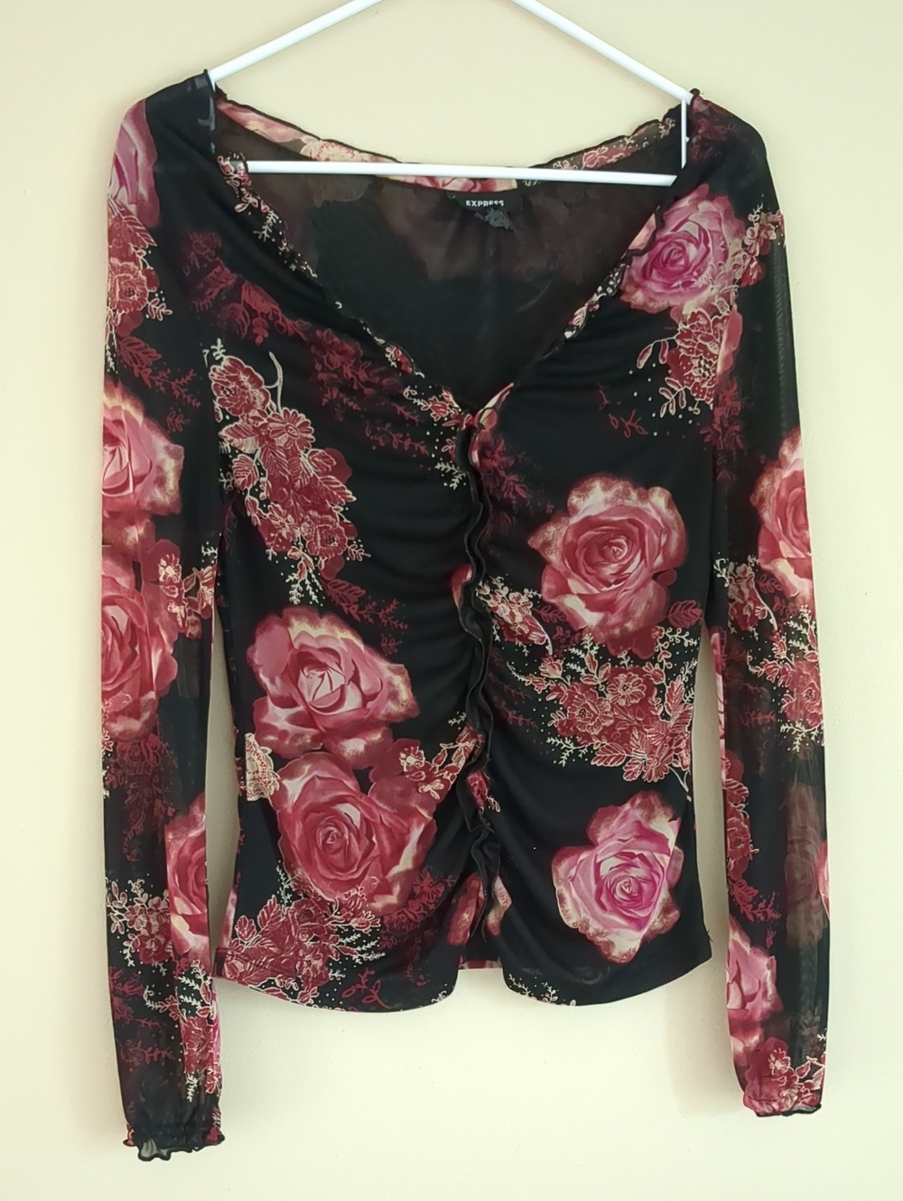 Medium Express Floral Shirt Rose Stretch Top